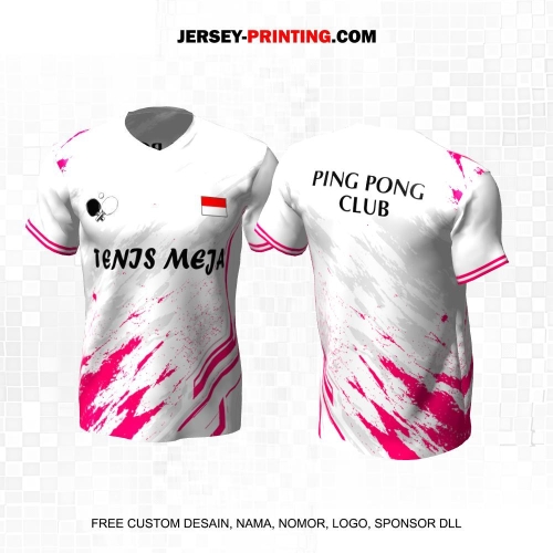 Jersey Pingpong Tenis Meja Putih Pink Motif Abstrak 55