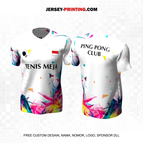 Jersey Pingpong Tenis Meja Putih Warna Warni Motif Abstrak Triangle 57