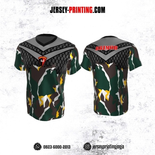 Jersey Polisi Brimob Abu-abu Hijau Coklat Putih Kuning Motif Loreng