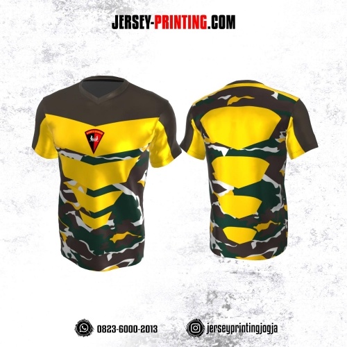 Jersey Polisi Brimob Coklat Kuning Hijau Putih Motif Loreng