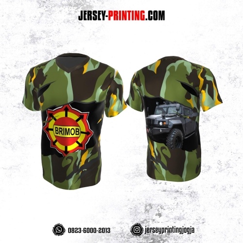 Jersey Polisi Brimob Hijau Coklat Hitam Kuning Motif Abstrak