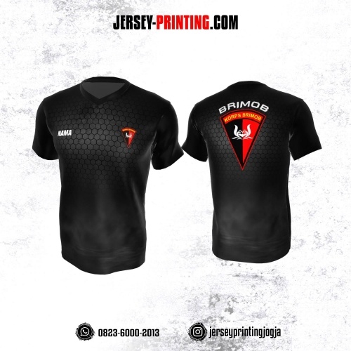 Jersey Polisi Brimob Hitam Abu-abu Motif Honeycomb