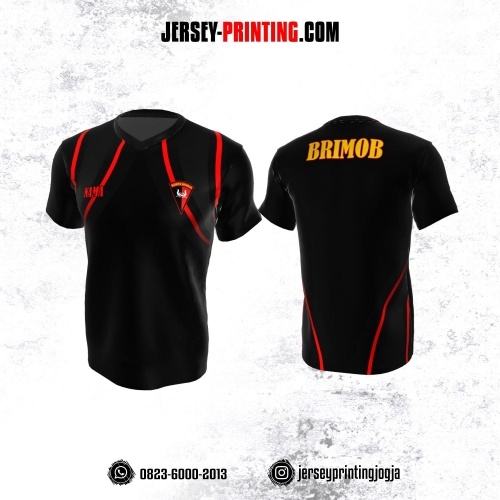 Jersey Polisi Brimob Hitam Garis Merah
