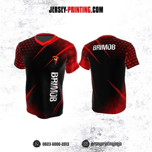 Jersey Polisi Brimob Hitam Merah Motif Bercak