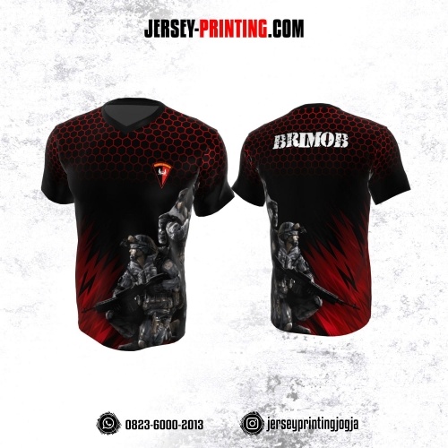 Jersey Polisi Brimob Hitam Merah Motif Honeycomb