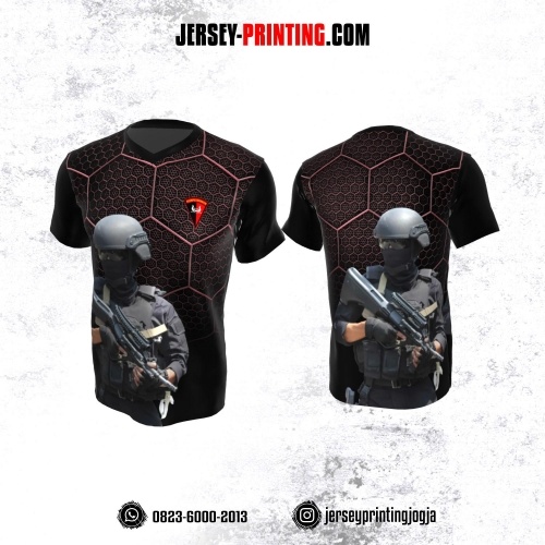 Jersey Polisi Brimob Hitam Pink Abu Motif Honeycomb