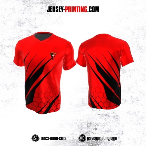 Jersey Polisi Brimob Merah Hitam Motif Hexagon