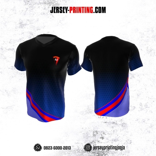 Jersey Polisi Brimob Navy Hitam Merah Putih Motif Honeycomb