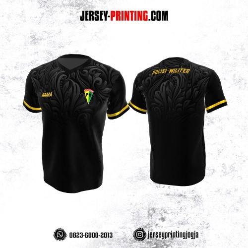 Jersey Polisi Militer PM Hitam Abu-abu Kuning Motif Floral