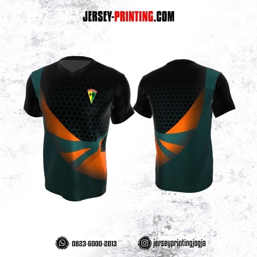 Jersey Polisi Militer PM Hitam Teal Orange Motif Honeycomb