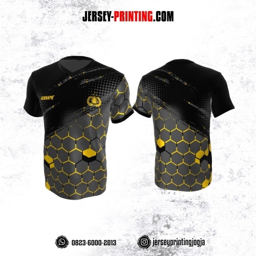 Jersey Polisi Polri Abu-abu Hitam Kuning Motif Hexagon