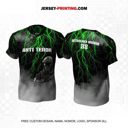 Jersey Polisi Polri Densus 88 Hitam Abu Hijau Motif Asap Petir 36
