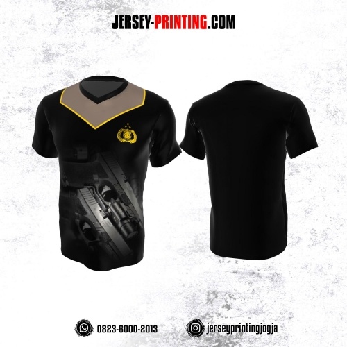 Jersey Polisi Polri Hitam Abu-abu Coklat Motif Senjata