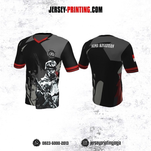 Jersey Polisi Polri Hitam Abu-abu Merah Motif Bercak