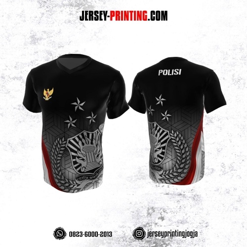 Jersey Polisi Polri Hitam Abu-abu Motif Geometris 3D
