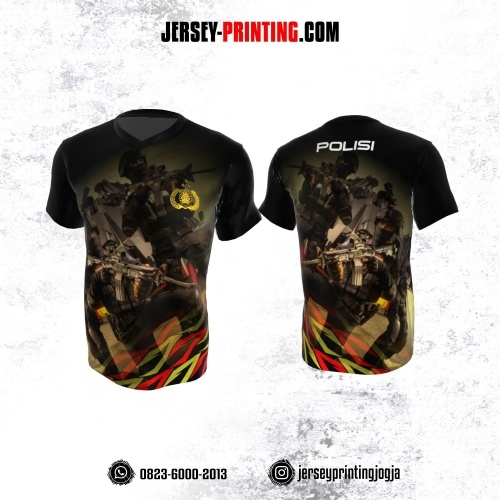 Jersey Polisi Polri Hitam Kuning Merah Motif Abstrak