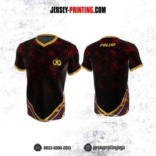 Jersey Polisi Polri Hitam Merah Kuning Motif Hexagon