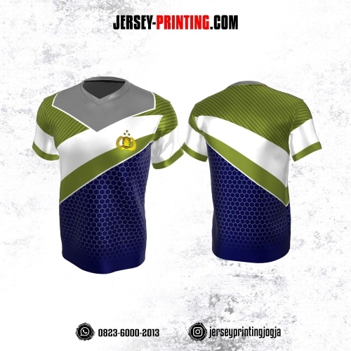 Jersey Polisi Polri Navy Hijau Putih Abu Motif Honeycomb