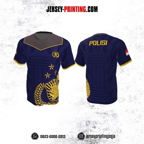 Jersey Polisi Polri Navy Kuning Coklat Motif Abstrak