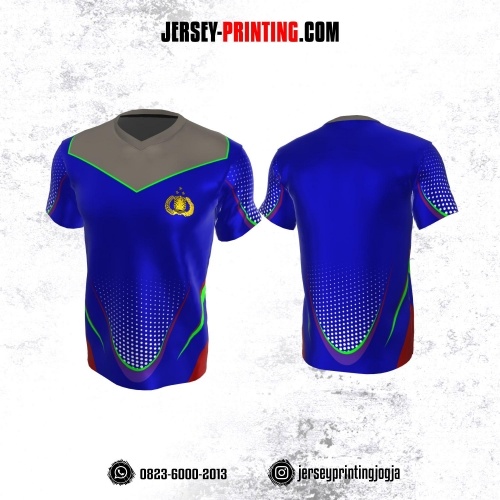 Jersey Polisi Polri Navy Merah Hijau Motif Polkadot Putih