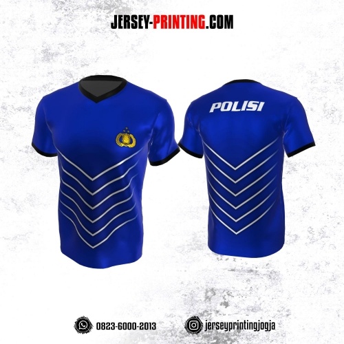 Jersey Polisi Polri Navy Motif Garis Abu-abu