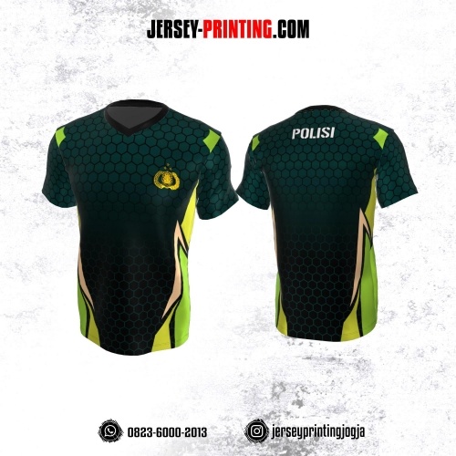Jersey Polisi Polri Teal Hijau Hitam Motif Honeycomb