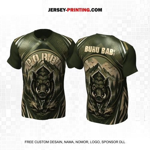 Jersey PORBI Buru Babi Hijau Army Krem Motif Abstrak 05