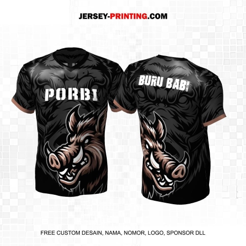 Jersey PORBI Buru Babi Hitam Abu Coklat Motif Siluet Babi Hutan 01