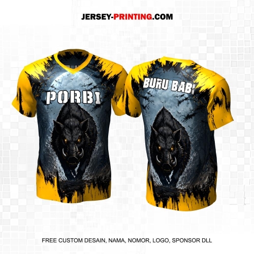 Jersey PORBI Buru Babi Hitam Abu Kuning Motif Abstrak Brush 04