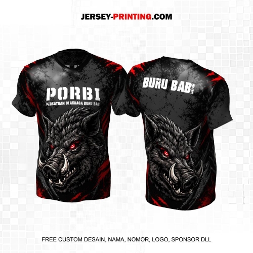 Jersey PORBI Buru Babi Hitam Abu Merah Motif Abstrak 02