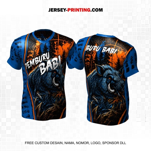 Jersey PORBI Buru Babi Hitam Biru Orange Motif Abstrak 10