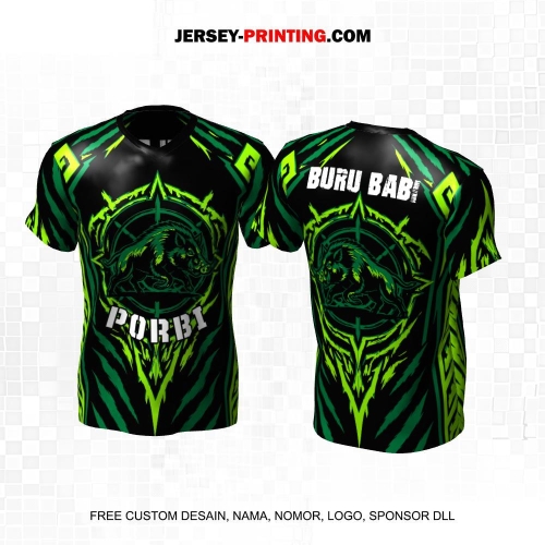 Jersey PORBI Buru Babi Hitam Hijau Motif Abstrak 07