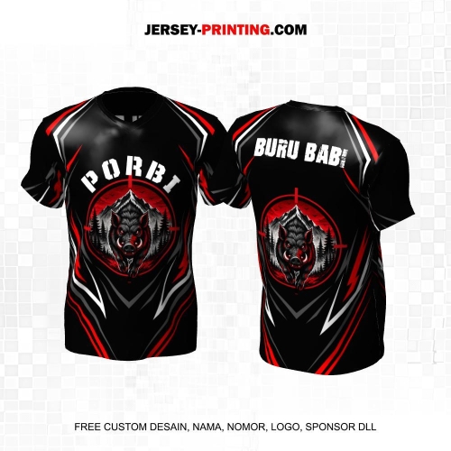 Jersey PORBI Buru Babi Hitam Merah Abu Motif Abstrak 06