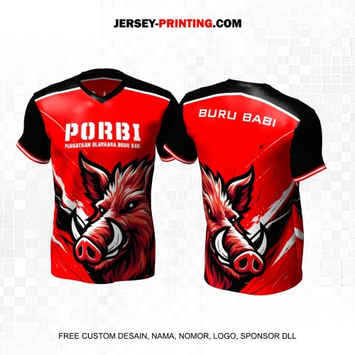 Jersey PORBI Buru Babi Merah Hitam Putih Motif Abstrak 08