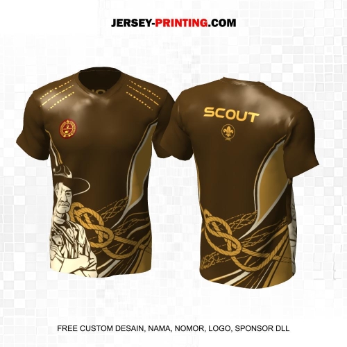 Jersey Pramuka Coklat Motif Abstrak Tali Boden Powel 19