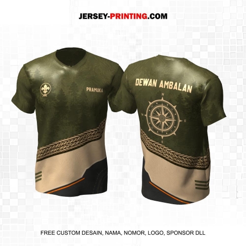 Jersey Pramuka Hijau Krem Motif Texture Tali Liquid 12
