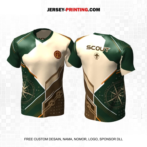 Jersey Pramuka Krem Coklat Hijau Motif Kompas Simpul Tali 22
