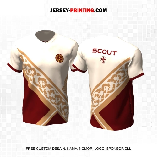 Jersey Pramuka Krem Coklat Maroon Motif Abstrak Rantai Garis Bidang 25