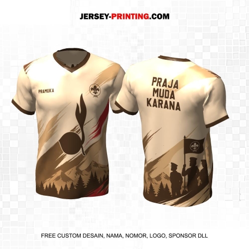 Jersey Pramuka Krem Coklat Motif Brush View 01