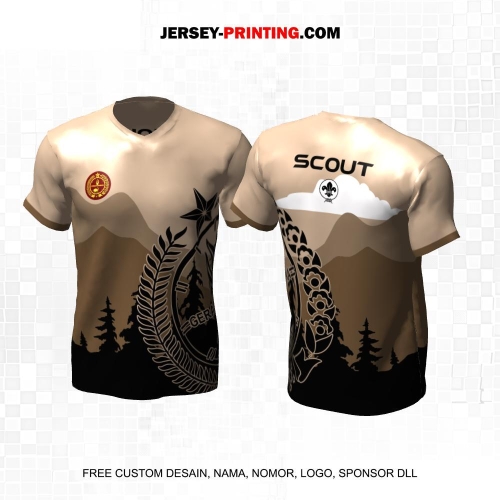 Jersey Pramuka Krem Coklat Motif Siluet Alam 24