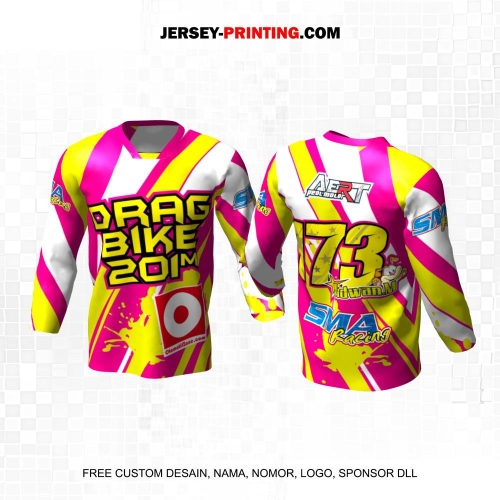 Jersey Racing Balap Pink Kuning Putih Motif Abstrak 27