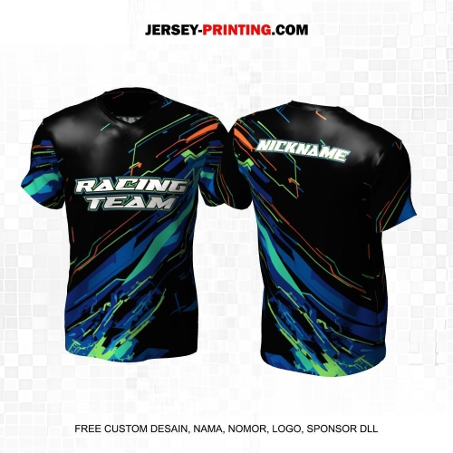 Jersey Racing Hitam Hijau Biru Motif Abstrak 211