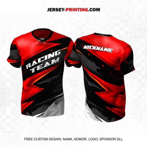 Jersey Racing Merah Hitam Abu Motif Abstrak 207