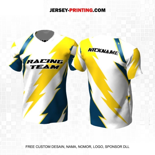 Jersey Racing Putih Kuning Navy Motif Abstrak 204