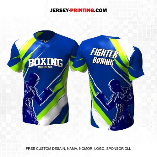 Jersey Savate Boxing Biru Hijau Putih Motif Abstrak 11