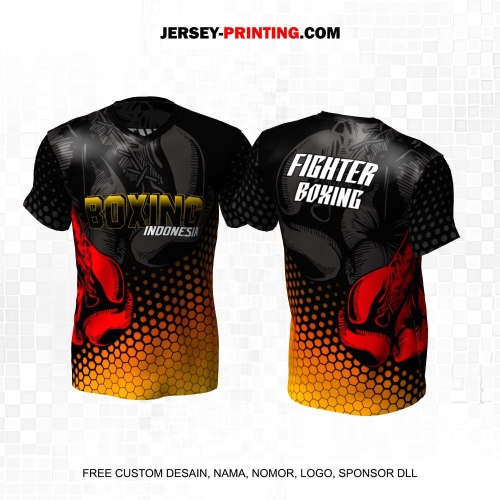 Jersey Savate Boxing Hitam Abu Merah Kuning Motif Polkadot 16