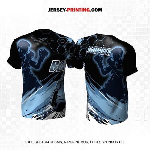 Jersey Savate Boxing Hitam Biru Motif Abstrak Polkadot Honeycomb 05