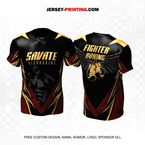 Jersey Savate Boxing Hitam Maroon Gold Motif Abstrak 06
