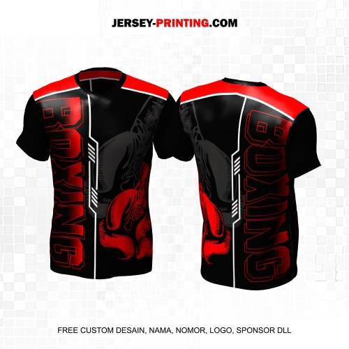 Jersey Savate Boxing Hitam Merah Motif Tinju 15