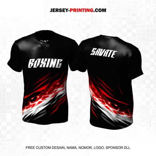 Jersey Savate Boxing Hitam Merah Putih Motif Abstrak 28